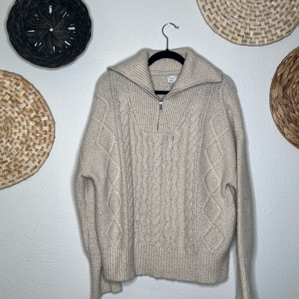 a new day women’s  Cream Zip-Up Cable Knit Sweater